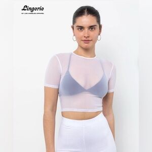 Los Angeles Apparel MICROMESH SHORT SLEEVE CROP TOP TEE SHIRT